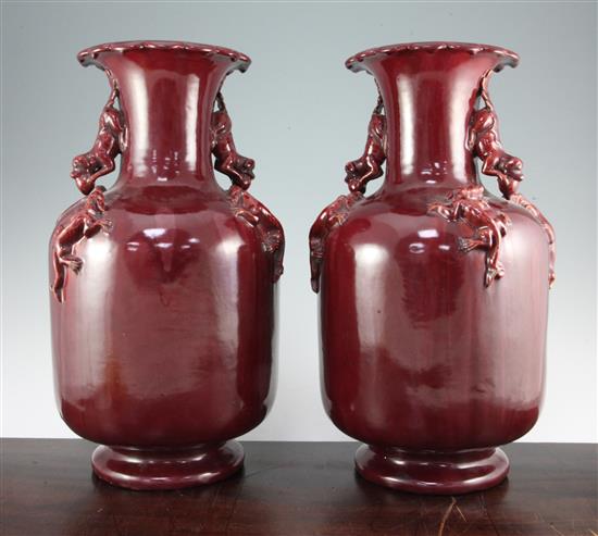 A pair of large Chinese sang-de-boeuf glazed vases, 20th century, 43cm.